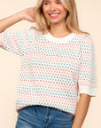 Haptics Round Neck Half Sleeve Multi Color Knit Top