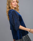 Umgee Round Neck Leopard Balloon Sleeve Velvet Top