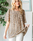 Heimish Full Size Animal Print Flutter Sleeve Blouse