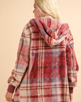 VERY J Fuzzy Plaid Long Sleeve Hooded Jacket