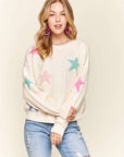 ADORA Stars Pattern Round Neck Drop Shoulder Sweater