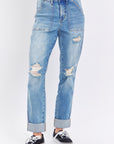 Judy Blue Full Size Distressed Straight Jeans with Patch Pockets