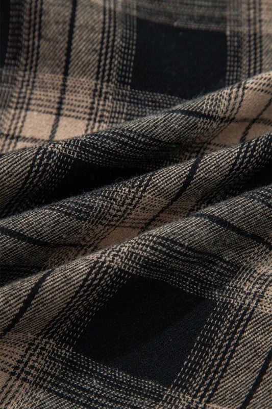 Plaid Double Flap Pocket Brushed Shacket