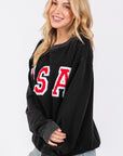 Sage + Fig USA Letter Patch Round Neck Sweatshirt