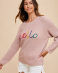 Annie Wear HELLO Embroidered Raglan Sleeve Sweater