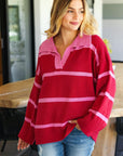 Haptics Collared Neck Striped Contrast Sweater