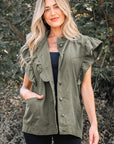 Denim Patchwork Ruffle Sleeve Jacket Vest