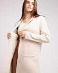 Zenana Hooded Open Front Sweater Cardigan