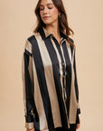 Annie Wear Striped Dropped Shoulder Button Up Shirt