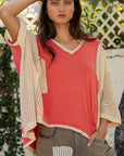 POL High-Low Contrast V-Neck Top