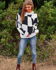 Davi & Dani Multi Geo Checker Pullover Knit Sweater Top