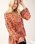 Celeste Full Size Floral V-Neck Balloon Sleeve Blouse