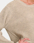 Zenana High Low Long Sleeve Waffle Sweater