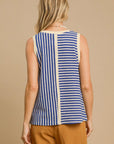 Umgee Round Neck Texture Striped Tank