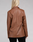 Sleek Pu Leather Blazer with Front Closure