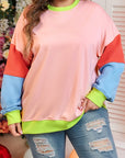 Women Plus Size Colorblock Crew Neck Sweatshirt