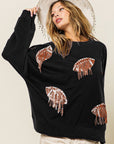 BiBi Sequin Fringe Football Patch Round Neck Sweatshirt