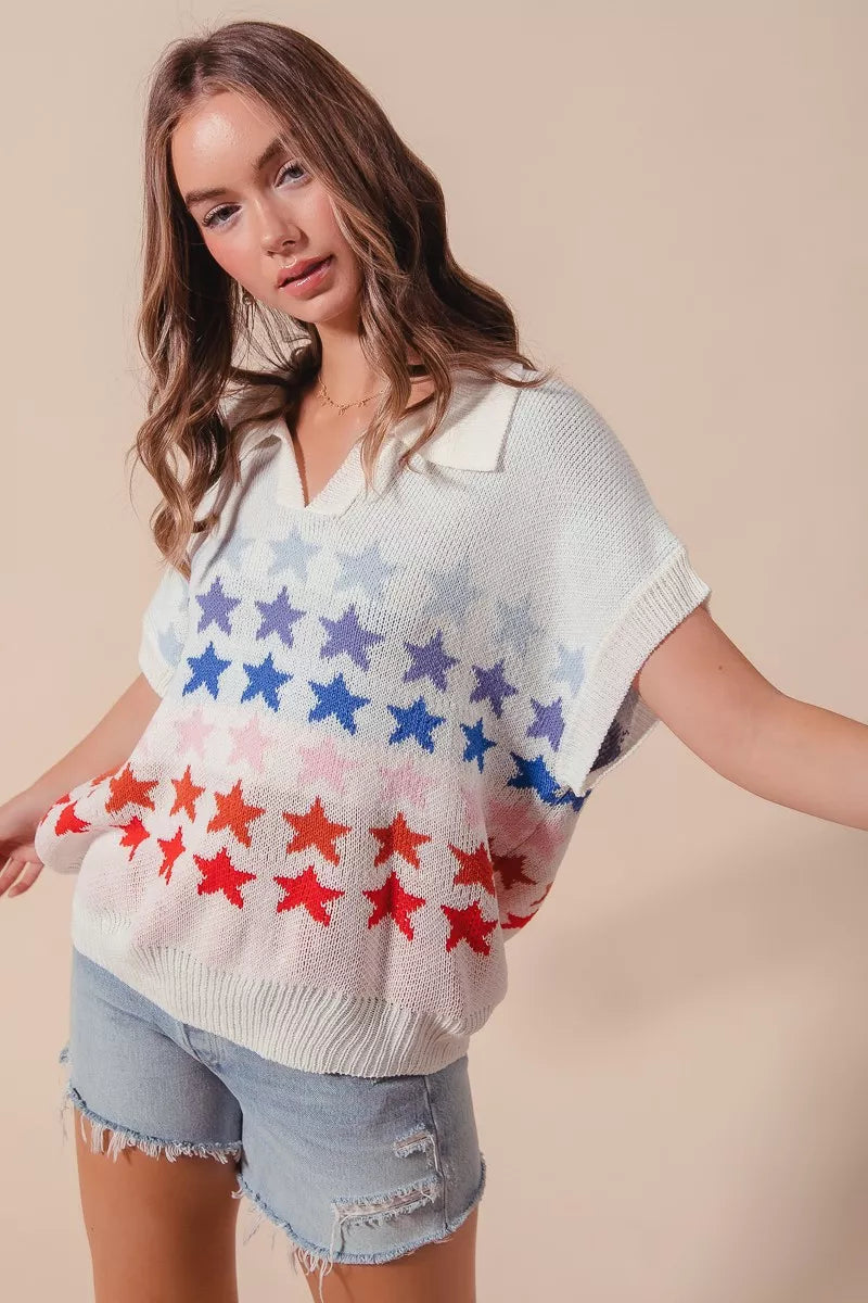 SO ME Fourth Of July Stars Loose Fit Knit Top