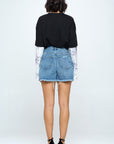 High Rise Ripped Denim Shorts - Online Only