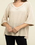 Zenana Brushed Waffle Exposed-Seam 3/4 Sleeve Top