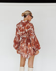 One and Only Collective - Leaves Print Puff Sleeved Romper