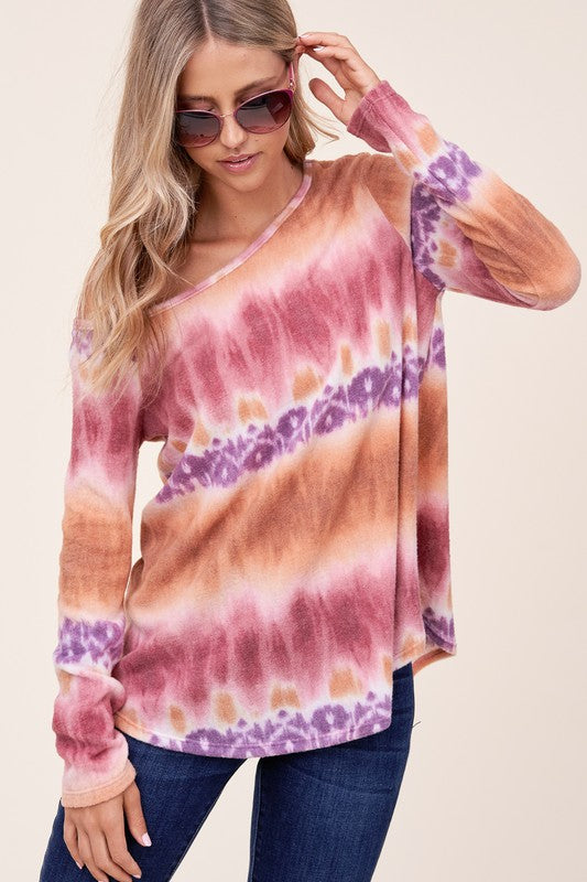 e Luna PLUS Cozy Tie Dye One Shoulder Top