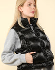 VERY J Shiny Metallic Zip Up Puffer Vest