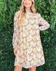 And The Why Floral Mock Neck Flounce Sleeve Dress