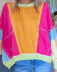 Plus Size Colorblock Patchwork Exposed Sweatshirt