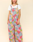 Haptics Full Size Printed Wide Leg Overalls with Side Pockets