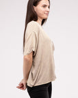 Zenana Washed Ribbed Cuffed Short Sleeve Round Neck Top