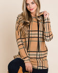 BOMBOM Drawstring Plaid Long Sleeve Hoodie