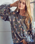 e Luna Allover Floral Print Sweatshirt