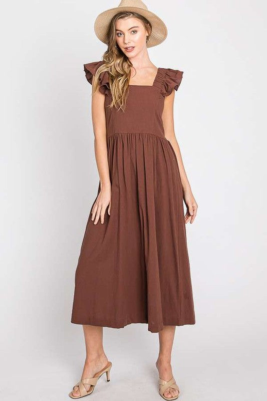 Jade By Jane Linen Ruffle Midi Dress