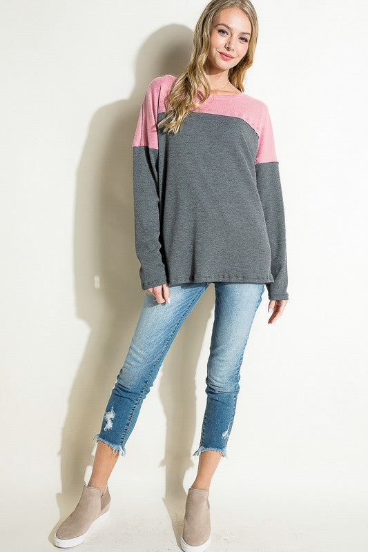 e Luna PLUS Solid Waffle Colorblock Top