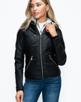 YMI Faux Layered Double-Zipper Jacket with Fuzzy Hood