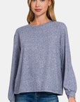 Zenana Hacci Round Neck Long Sleeve T-Shirt