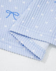 Polka Dot Bow Corded Knit Top and Shorts Set