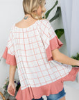 e Luna PLUS Plaid Mix Ruffle Peasant Top