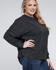 Zenana Plus Brushed Melange Drop Shoulder Sweater