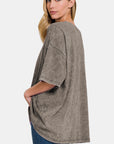 Zenana Washed Round Neck Drop Shoulder Oversized T-Shirt