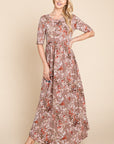 BOMBOM Printed Shirred Maxi Dress