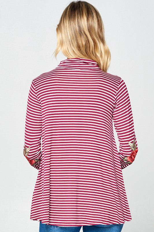 e Luna Striped Jersey Turtle Neck Casual Top