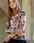 J.NNA Marble Design Long Sleeve Mesh Top