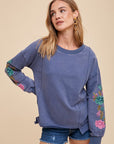 Annie Wear Embroidered Long Sleeve French Terry Top