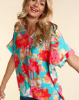 e Luna PLUS Drop Shoulder Dolman Banded Floral Woven Top