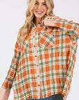 SAGE + FIG Side Slit Plaid Button Down Long Sleeve Shirt