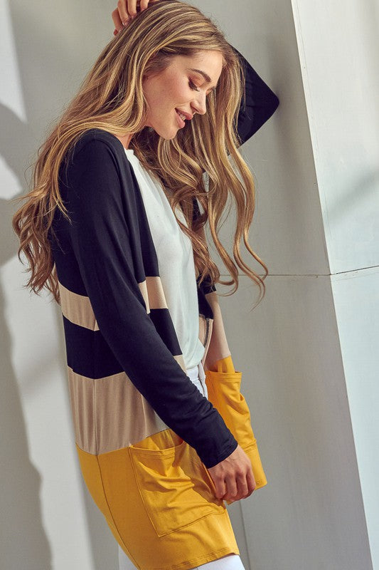 e Luna Solid Jersey Colorblock Cardigan