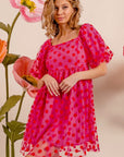 BiBi Polka Dot Mesh Puff Sleeve Dress