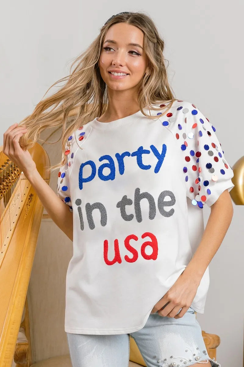 BiBi Party In The Usa Spangle Puff Sleeves Top